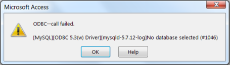 Shows the error described in the surrounding text of this figure for the error containing the text "ODBC -- call failed" and "No database selected".