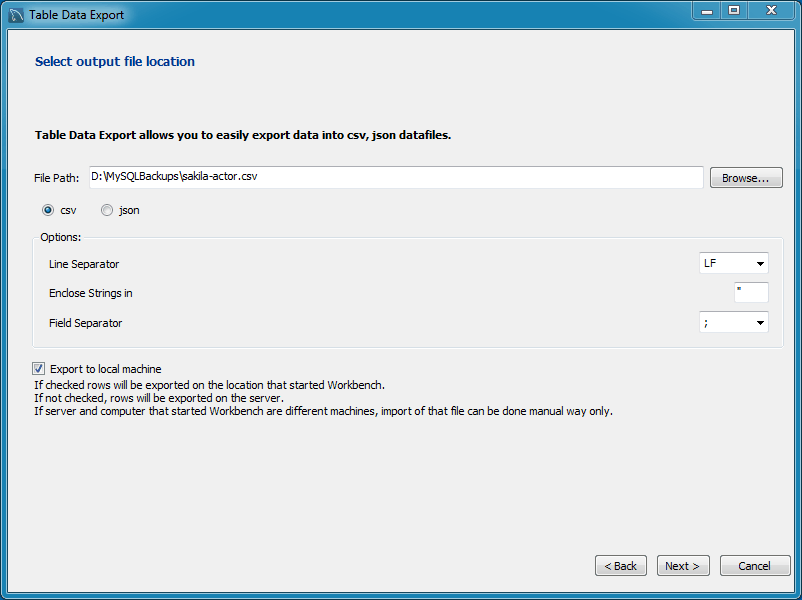 Select output file location.